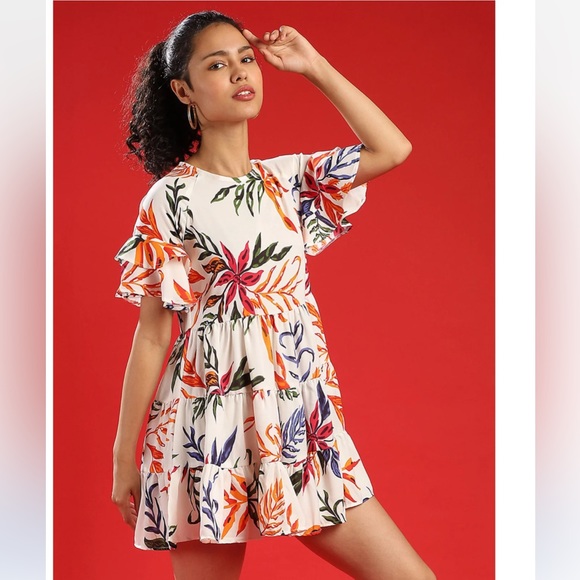 Campus Sutra Women Floral Stylish Casual Dresses - Size Large NWT - Tropical - Picture 3 of 5